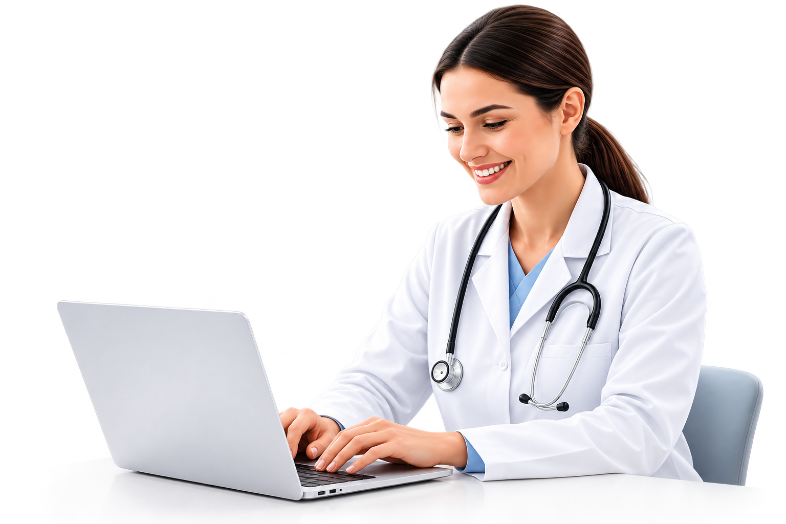 Female doctor working on a laptop